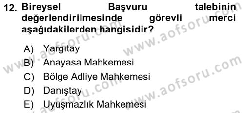 Hukuk Dili Ve Adli Yazışmalar Dersi 2018 - 2019 Yılı (Vize) Ara Sınav Soruları 12. Soru