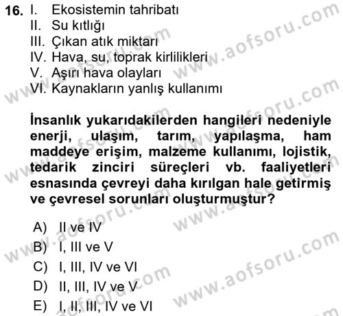 Sürdürülebilir Kentsel Dayanıklılık Dersi 2023 - 2024 Yılı (Final) Dönem Sonu Sınav Soruları 16. Soru