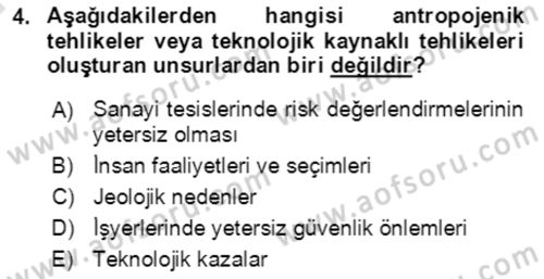 Afet Risk Azaltma Politikaları Dersi 2021 - 2022 Yılı (Vize) Ara Sınav Soruları 4. Soru