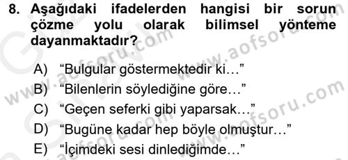 Sosyal Bilimlerde Araştırma Yöntemleri Dersi 2018 - 2019 Yılı (Vize) Ara Sınav Soruları 8. Soru