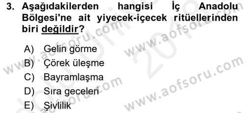 Yöresel Mutfaklar Dersi 2017 - 2018 Yılı 3 Ders Sınav Soruları 3. Soru