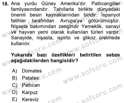 Gıda Coğrafyası Dersi 2021 - 2022 Yılı (Vize) Ara Sınav Soruları 18. Soru