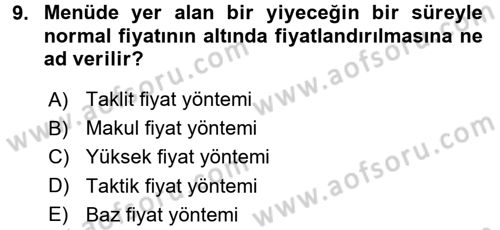Menü Yönetimi Dersi 2016 - 2017 Yılı 3 Ders Sınav Soruları 9. Soru