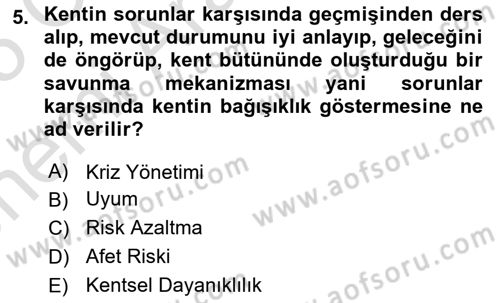 Sürdürülebilir Kentsel Dayanıklılık Dersi 2024 - 2025 Yılı (Vize) Ara Sınav Soruları 5. Soru