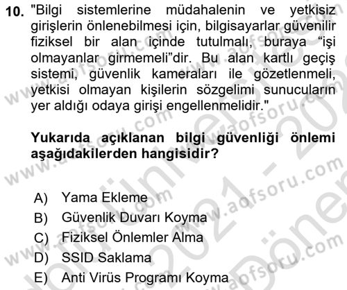 Büro Teknolojileri Dersi 2021 - 2022 Yılı (Final) Dönem Sonu Sınav Soruları 10. Soru