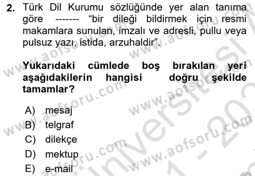 Hukuk Dili Ve Adli Yazışmalar Dersi 2021 - 2022 Yılı (Final) Dönem Sonu Sınav Soruları 2. Soru