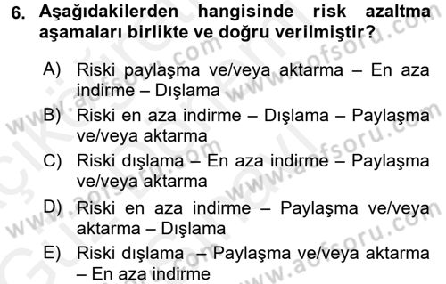 Kent, Planlama ve Afet Risk Yönetimi Dersi 2017 - 2018 Yılı (Final) Dönem Sonu Sınav Soruları 6. Soru