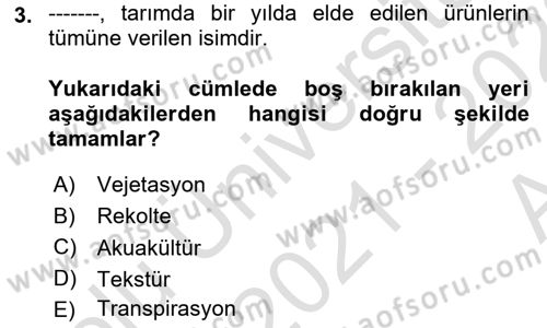 Gıda Coğrafyası Dersi 2021 - 2022 Yılı (Vize) Ara Sınav Soruları 3. Soru