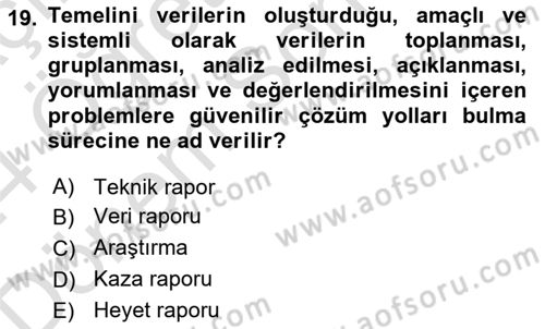 Acil Durum ve Afetlerde Ulaştırma Yönetimi ve Uygulamaları Dersi 2023 - 2024 Yılı (Final) Dönem Sonu Sınav Soruları 19. Soru
