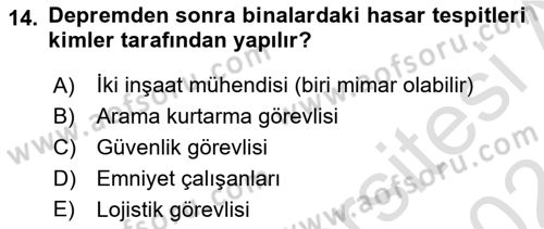 Arama Kurtarma Bilgisi ve Etik Değerler Dersi 2023 - 2024 Yılı (Vize) Ara Sınav Soruları 14. Soru