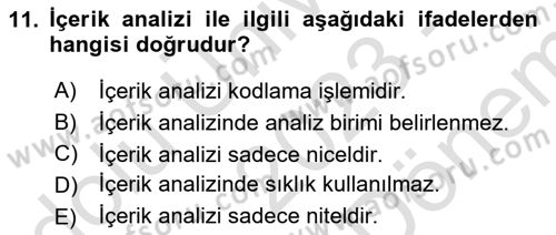 Uluslararası İlişkilerde Araştırma Yöntemleri Dersi 2023 - 2024 Yılı (Final) Dönem Sonu Sınav Soruları 11. Soru