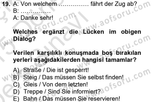 Almanca 1 Dersi 2014 - 2015 Yılı Tek Ders Sınav Soruları 19. Soru