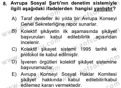 İnsan Hakları Ve Kamu Özgürlükleri Dersi 2017 - 2018 Yılı 3 Ders Sınav Soruları 8. Soru