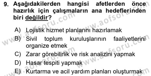 Arama Kurtarma Bilgisi ve Etik Değerler Dersi 2017 - 2018 Yılı (Vize) Ara Sınav Soruları 9. Soru