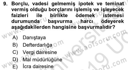 Damga Vergisi Ve Harçlar Bilgisi Dersi 2018 - 2019 Yılı 3 Ders Sınav Soruları 9. Soru