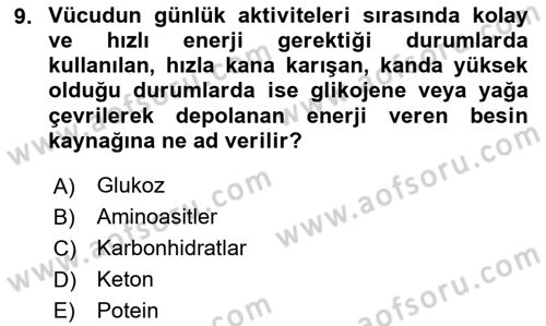 Beslenmenin Temel İlkeleri Dersi 2023 - 2024 Yılı (Final) Dönem Sonu Sınav Soruları 9. Soru