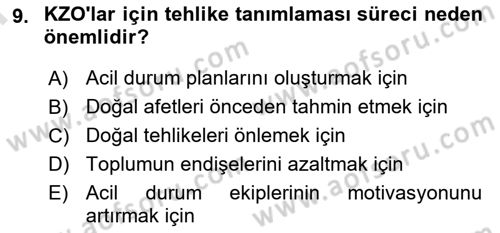 Afet Tıbbı ve Yönetim İlkeleri Dersi 2023 - 2024 Yılı (Final) Dönem Sonu Sınav Soruları 9. Soru