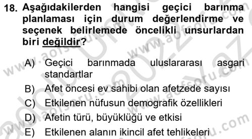 Afet Yönetimi 1 Dersi 2022 - 2023 Yılı Yaz Okulu Sınav Soruları 18. Soru