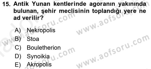Anadolu Arkeolojisi Dersi 2015 - 2016 Yılı Tek Ders Sınav Soruları 15. Soru