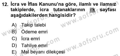Hukuk Dili Ve Adli Yazışmalar Dersi 2018 - 2019 Yılı (Final) Dönem Sonu Sınav Soruları 12. Soru