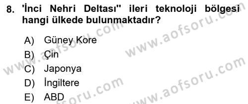 Kent, Planlama ve Afet Risk Yönetimi Dersi 2021 - 2022 Yılı Yaz Okulu Sınav Soruları 8. Soru