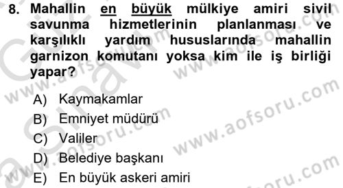 Arama Kurtarma Bilgisi ve Etik Değerler Dersi 2017 - 2018 Yılı (Vize) Ara Sınav Soruları 8. Soru