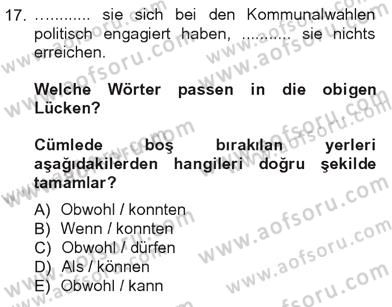 Almanca 3 Dersi 2012 - 2013 Yılı Tek Ders Sınav Soruları 17. Soru