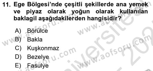 Gıda Coğrafyası Dersi 2024 - 2025 Yılı (Vize) Ara Sınav Soruları 11. Soru