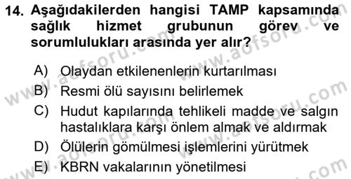 Acil Durum Ve Afet Yönetimi Planları Dersi 2020 - 2021 Yılı Yaz Okulu Sınav Soruları 14. Soru