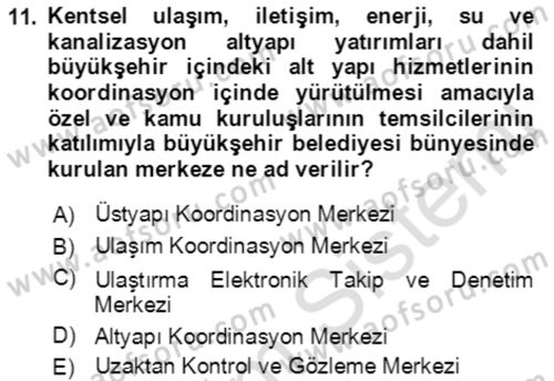 Afet Risk Azaltma Politikaları Dersi 2019 - 2020 Yılı (Vize) Ara Sınav Soruları 11. Soru