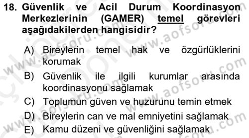 Afet Risk Azaltma Politikaları Dersi 2018 - 2019 Yılı (Vize) Ara Sınav Soruları 18. Soru
