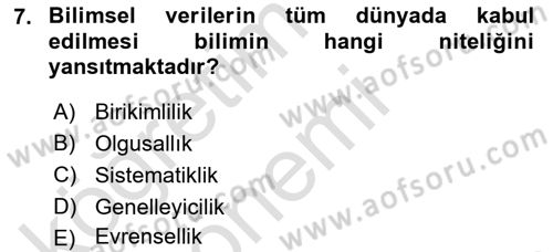 Sosyal Bilimlerde Araştırma Yöntemleri Dersi 2019 - 2020 Yılı (Vize) Ara Sınav Soruları 7. Soru