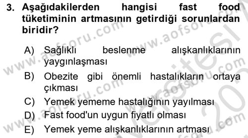 Beslenmenin Temel İlkeleri Dersi 2024 - 2025 Yılı (Vize) Ara Sınav Soruları 3. Soru