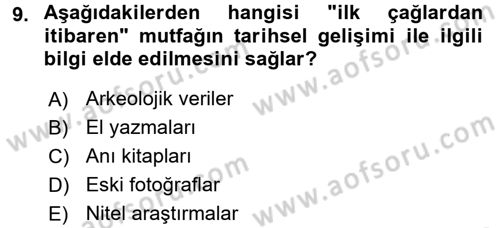 Türk Mutfak Kültürü Dersi 2016 - 2017 Yılı (Vize) Ara Sınav Soruları 9. Soru