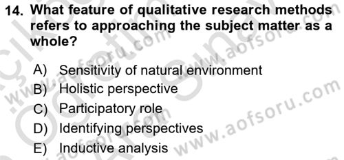 Research Methods Dersi 2024 - 2025 Yılı (Vize) Ara Sınav Soruları 14. Soru