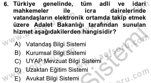 Ulusal Yargı Ağı Projesi 1 Dersi 2016 - 2017 Yılı 3 Ders Sınav Soruları 6. Soru