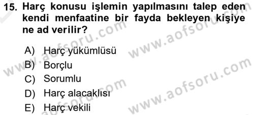 Damga Vergisi Ve Harçlar Bilgisi Dersi 2015 - 2016 Yılı Tek Ders Sınav Soruları 15. Soru