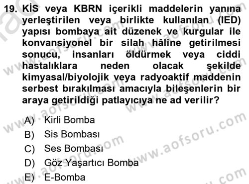 Kbrn Savunma Ve Güvenlik Dersi 2019 - 2020 Yılı (Vize) Ara Sınav Soruları 19. Soru