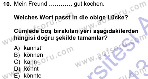 Almanca 1 Dersi 2012 - 2013 Yılı (Final) Dönem Sonu Sınav Soruları 10. Soru