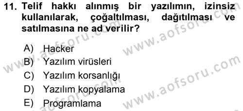 Büro Teknolojileri Dersi 2017 - 2018 Yılı 3 Ders Sınav Soruları 11. Soru