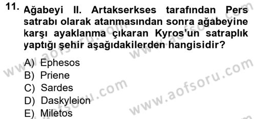 Anadolu Arkeolojisi Dersi 2014 - 2015 Yılı Tek Ders Sınav Soruları 11. Soru