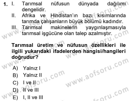 Gıda Coğrafyası Dersi 2023 - 2024 Yılı (Vize) Ara Sınav Soruları 1. Soru