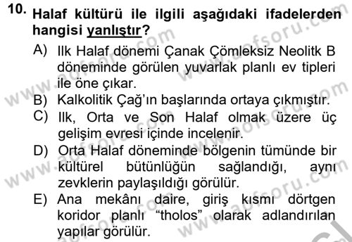 Anadolu Arkeolojisi Dersi 2012 - 2013 Yılı (Vize) Ara Sınav Soruları 10. Soru
