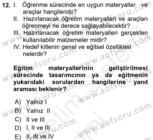 Acil Durum ve Afet Farkındalık Eğitimi Dersi 2017 - 2018 Yılı (Final) Dönem Sonu Sınav Soruları 12. Soru