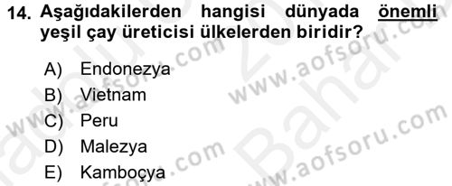İçecek Bilgisi Dersi 2017 - 2018 Yılı (Vize) Ara Sınav Soruları 14. Soru
