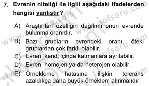 Sosyal Bilimlerde Araştırma Yöntemleri Dersi 2023 - 2024 Yılı (Final) Dönem Sonu Sınav Soruları 7. Soru