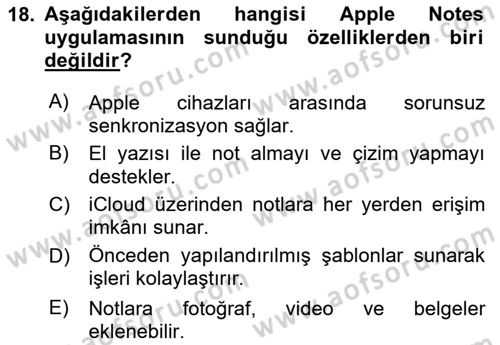 Büro Teknolojileri Dersi 2024 - 2025 Yılı (Vize) Ara Sınav Soruları 18. Soru