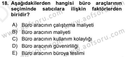 Büro Teknolojileri Dersi 2017 - 2018 Yılı 3 Ders Sınav Soruları 18. Soru