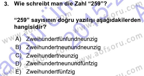 Almanca 1 Dersi 2015 - 2016 Yılı (Vize) Ara Sınav Soruları 3. Soru