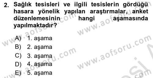 Afet Yönetiminde Sağlık Hizmetleri Dersi 2022 - 2023 Yılı (Final) Dönem Sonu Sınav Soruları 2. Soru